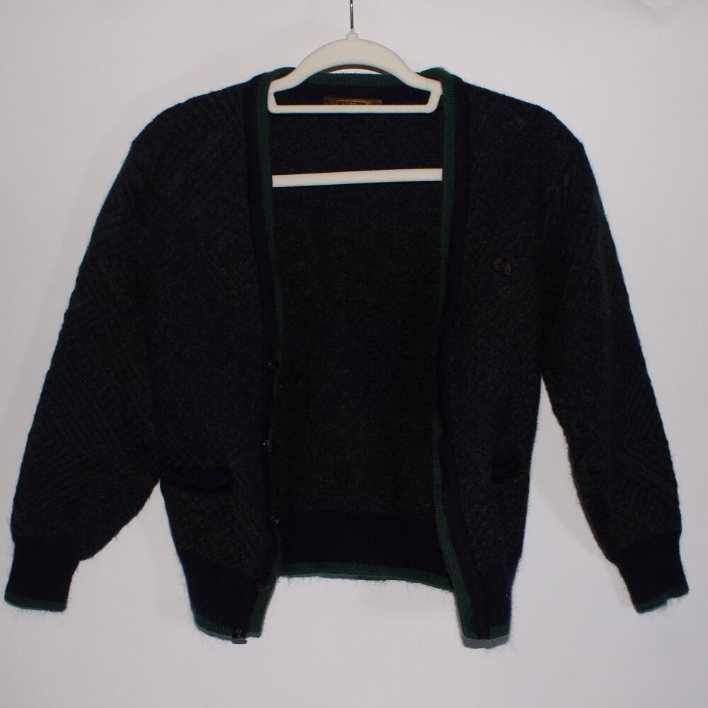 Vintage Astra 100% Wool Blue And Green Heavy Knit Cardigan